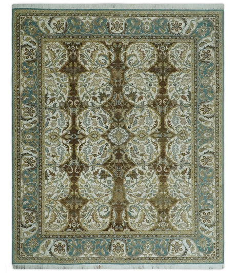 Antique Turkish 8x10 Hand Knotted Brown, Ivory and Blue Persian Rug | AC20810