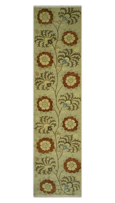 Antique Turkish Floral 8x10, 6x9, 4x6 and 2.6x10 Hand Knotted Beige, Olive and Rust Floral Persian Rug | AC5