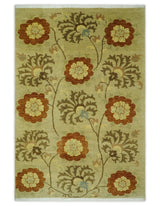 Antique Turkish Floral 8x10, 6x9, 4x6 and 2.6x10 Hand Knotted Beige, Olive and Rust Floral Persian Rug | AC5