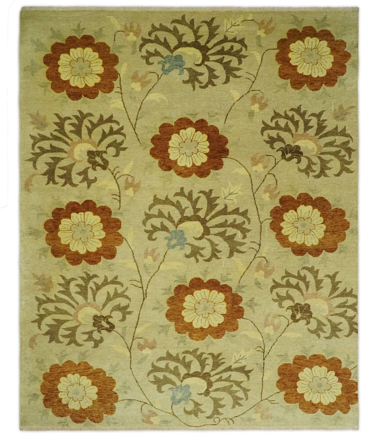 Antique Turkish Floral 8x10, 6x9, 4x6 and 2.6x10 Hand Knotted Beige, Olive and Rust Floral Persian Rug | AC5