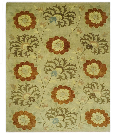 Antique Turkish Floral 8x10, 6x9, 4x6 and 2.6x10 Hand Knotted Beige, Olive and Rust Floral Persian Rug | AC5