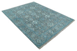 Antique Turkish Gray and Blue Hand Knotted 8x10 Wool Area Rug