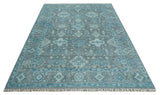 Antique Turkish Gray and Blue Hand Knotted 8x10 Wool Area Rug