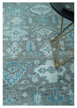 Antique Turkish Gray and Blue Hand Knotted 8x10 Wool Area Rug