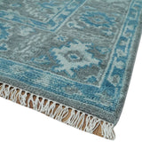 Antique Turkish Gray and Blue Hand Knotted 8x10 Wool Area Rug