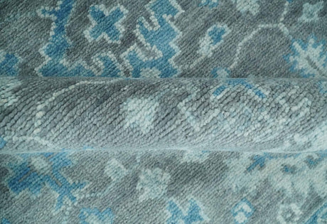 Antique Turkish Gray and Blue Hand Knotted 8x10 Wool Area Rug