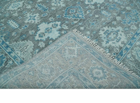 Antique Turkish Gray and Blue Hand Knotted 8x10 Wool Area Rug