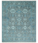 Antique Turkish Gray and Blue Hand Knotted 8x10 Wool Area Rug