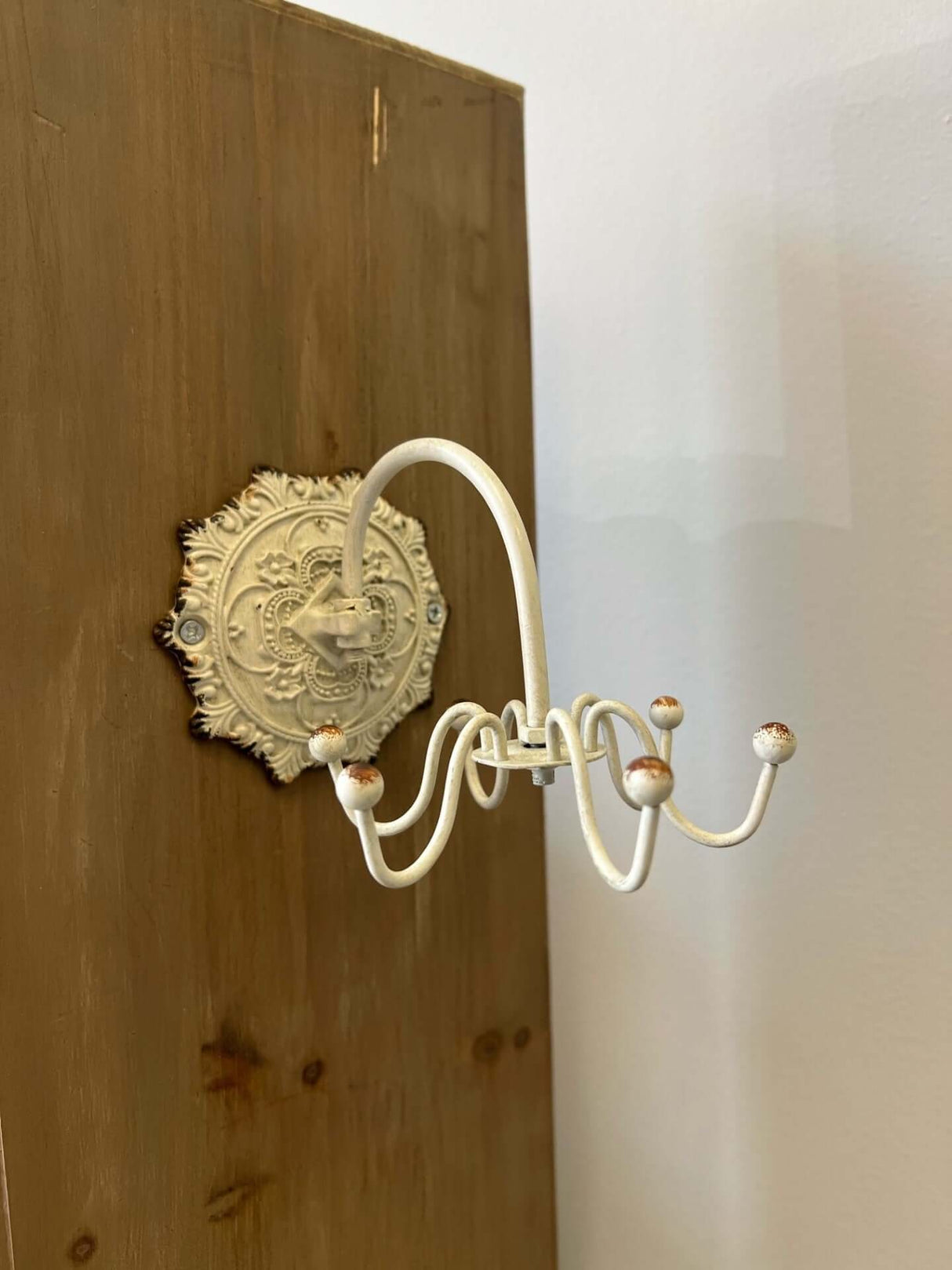 Antique White Wall Hook with Ornate Medallion Backplate-Wall Hook-Parc Decor