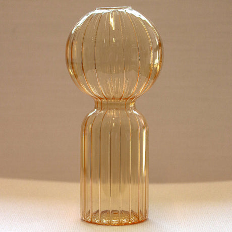 Apricot Ribbed Glass Vases – Pair