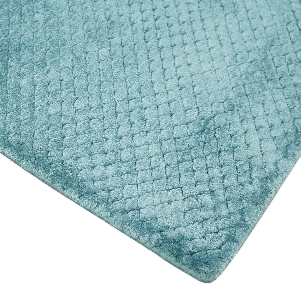 Aqua 2x4 Modern Geometrical Cross Square Hand Made Blue Art silk Area Rug | N4624-Area Rug-Parc Decor