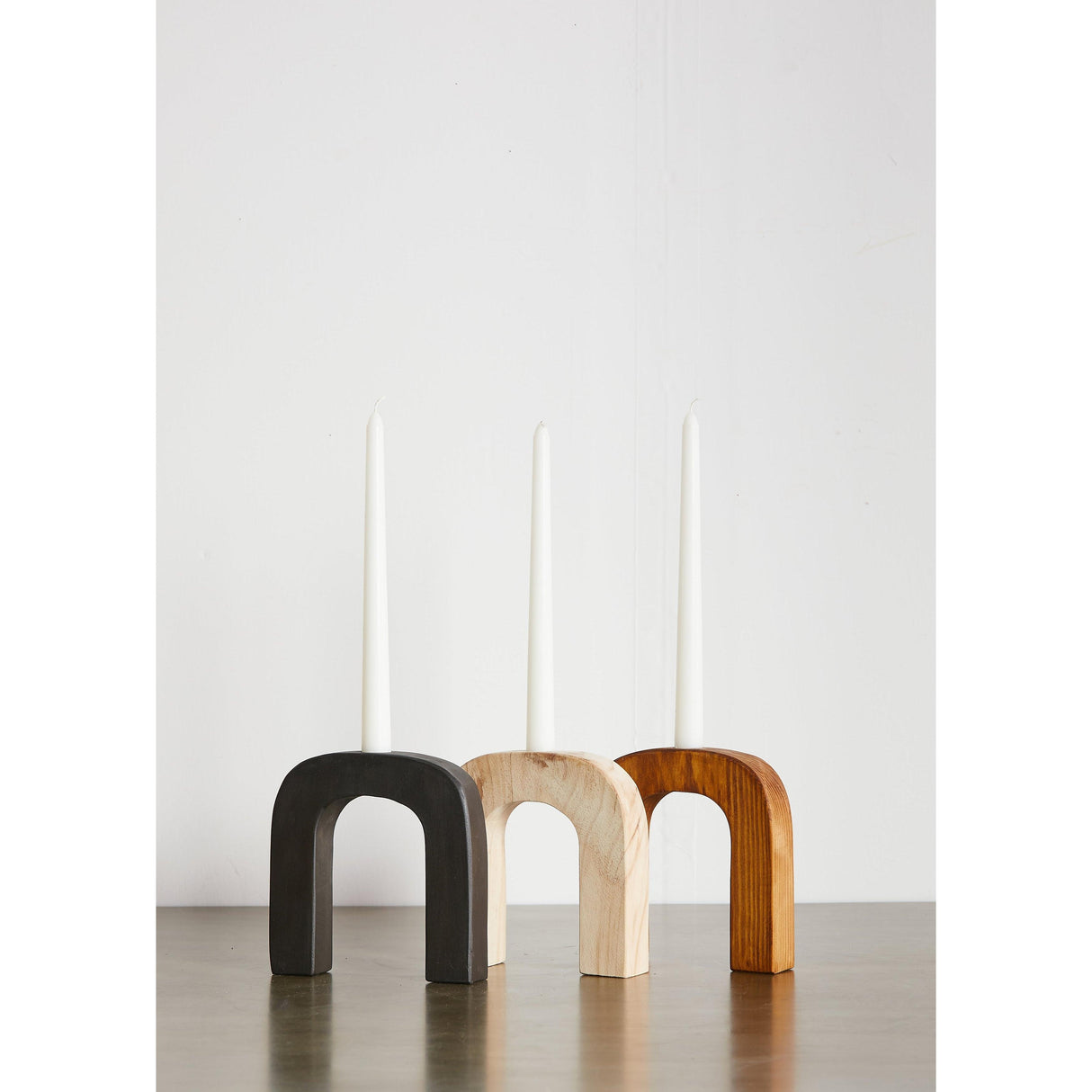 Arch Wooden Taper Candlestick Holder