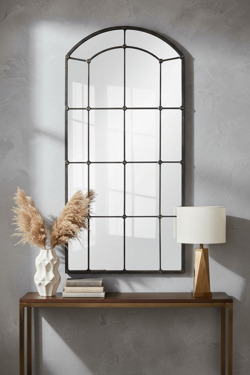 Arched Industrial Grid Wall Mirror-Mirror-Parc Decor