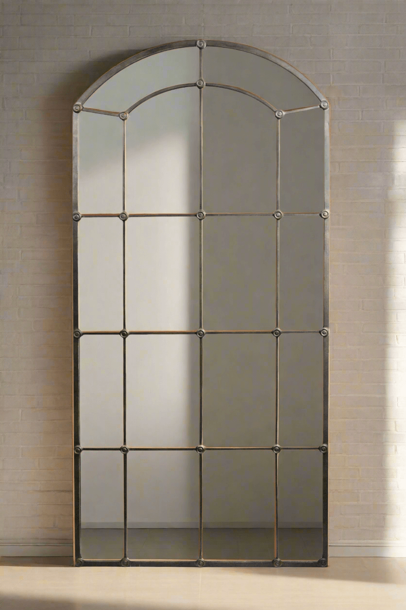 Arched Industrial Grid Wall Mirror-Mirror-Parc Decor