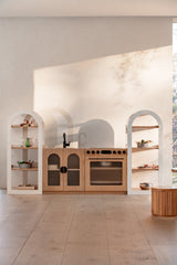 Arched Shelf (White + Natural) – 4-Tier Open Storage