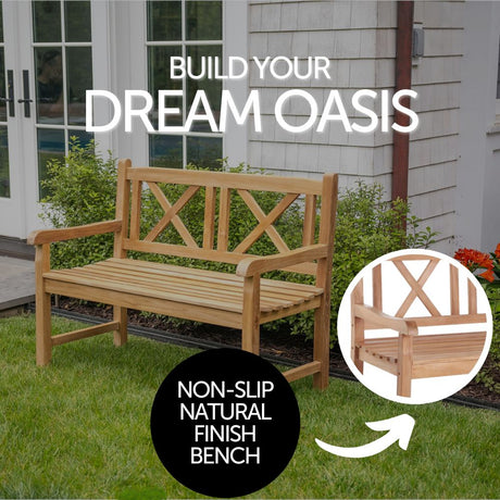 Åre Natural Teak Outdoor Patio and Garden Bench-Parc Decor