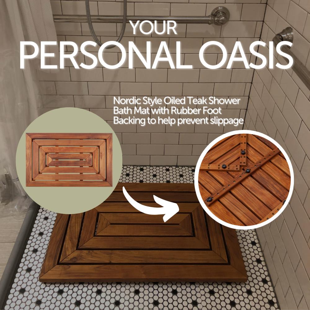 Aromi Oiled Teak Shower and Bath Mat-Bath Mat-Parc Decor