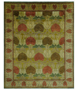 Art and Craft Design Olive Green And Brown Hand Knotted 8x10 Wool Area Rug