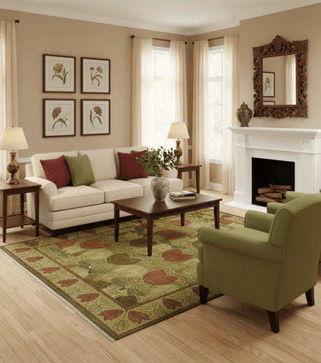 Art and Craft Design Olive Green And Brown Hand Knotted 8x10 Wool Area Rug