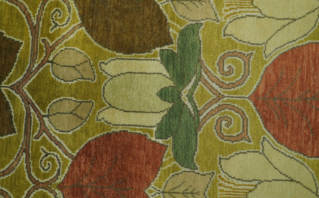Art and Craft Design Olive Green And Brown Hand Knotted 8x10 Wool Area Rug