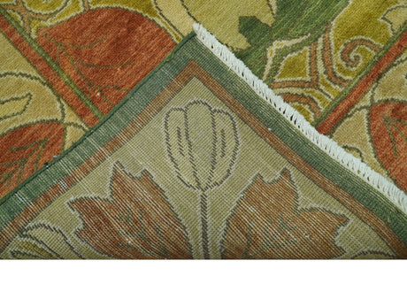 Art and Craft Design Olive Green And Brown Hand Knotted 8x10 Wool Area Rug