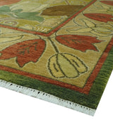 Art and Craft Design Olive Green And Brown Hand Knotted 8x10 Wool Area Rug-Area Rug-Parc Decor