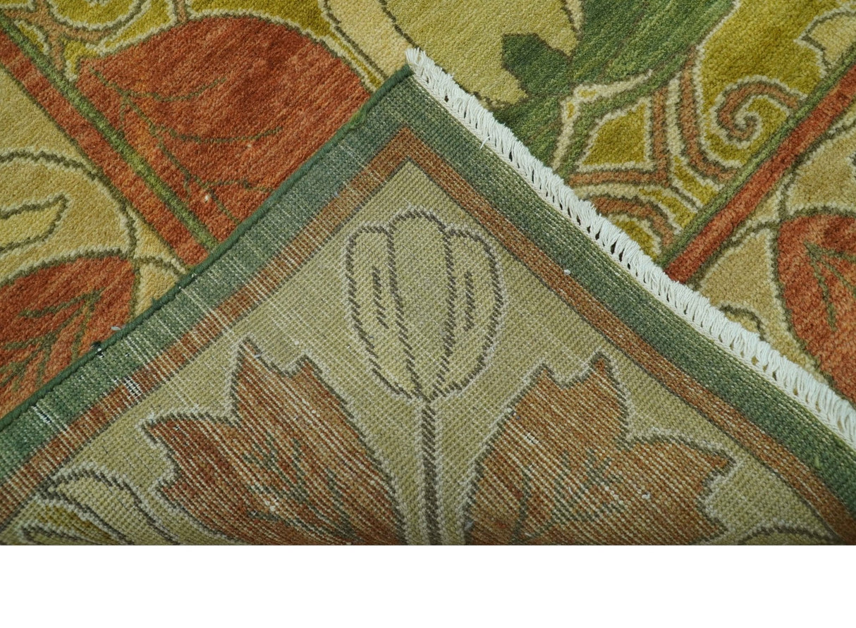 Art and Craft Design Olive Green And Brown Hand Knotted 8x10 Wool Area Rug-Area Rug-Parc Decor