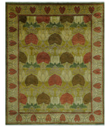 Art and Craft Design Olive Green And Brown Hand Knotted 8x10 Wool Area Rug