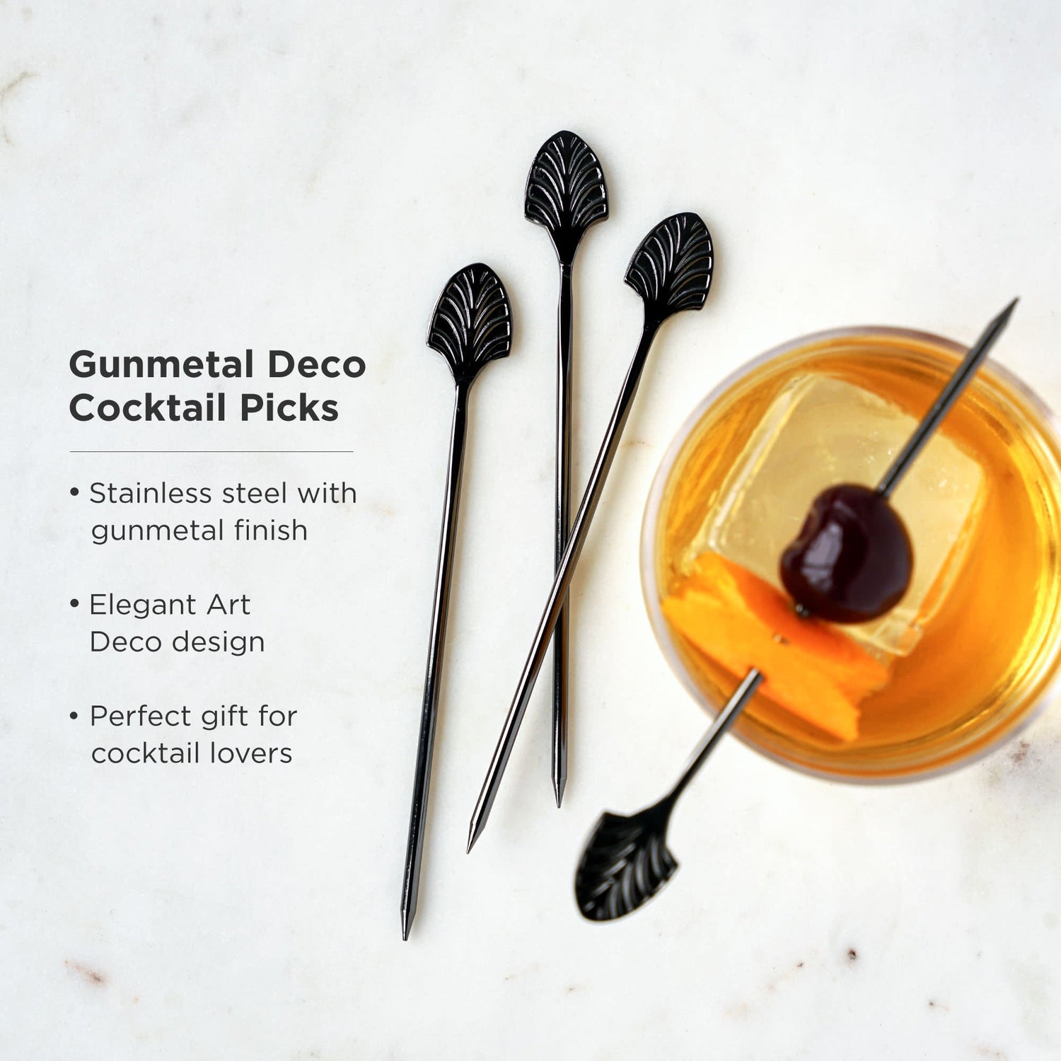 Art Deco Cocktail Picks in Gunmetal Set of 4-product_type::metal_cocktail_picks-Parc Decor