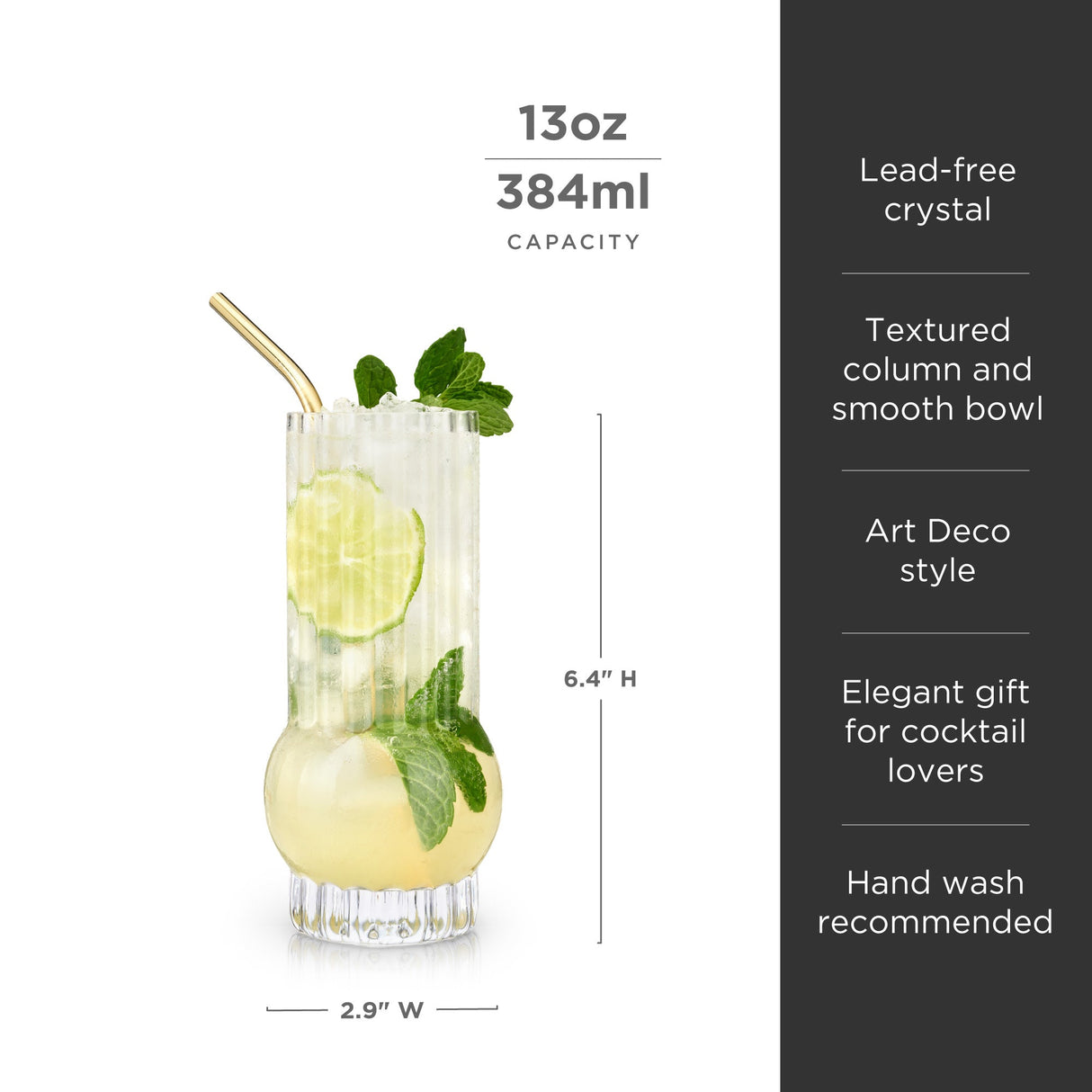 Art Deco Crystal Highball Glasses Set of 2-product_type::stemless_cocktail_glasses-Parc Decor