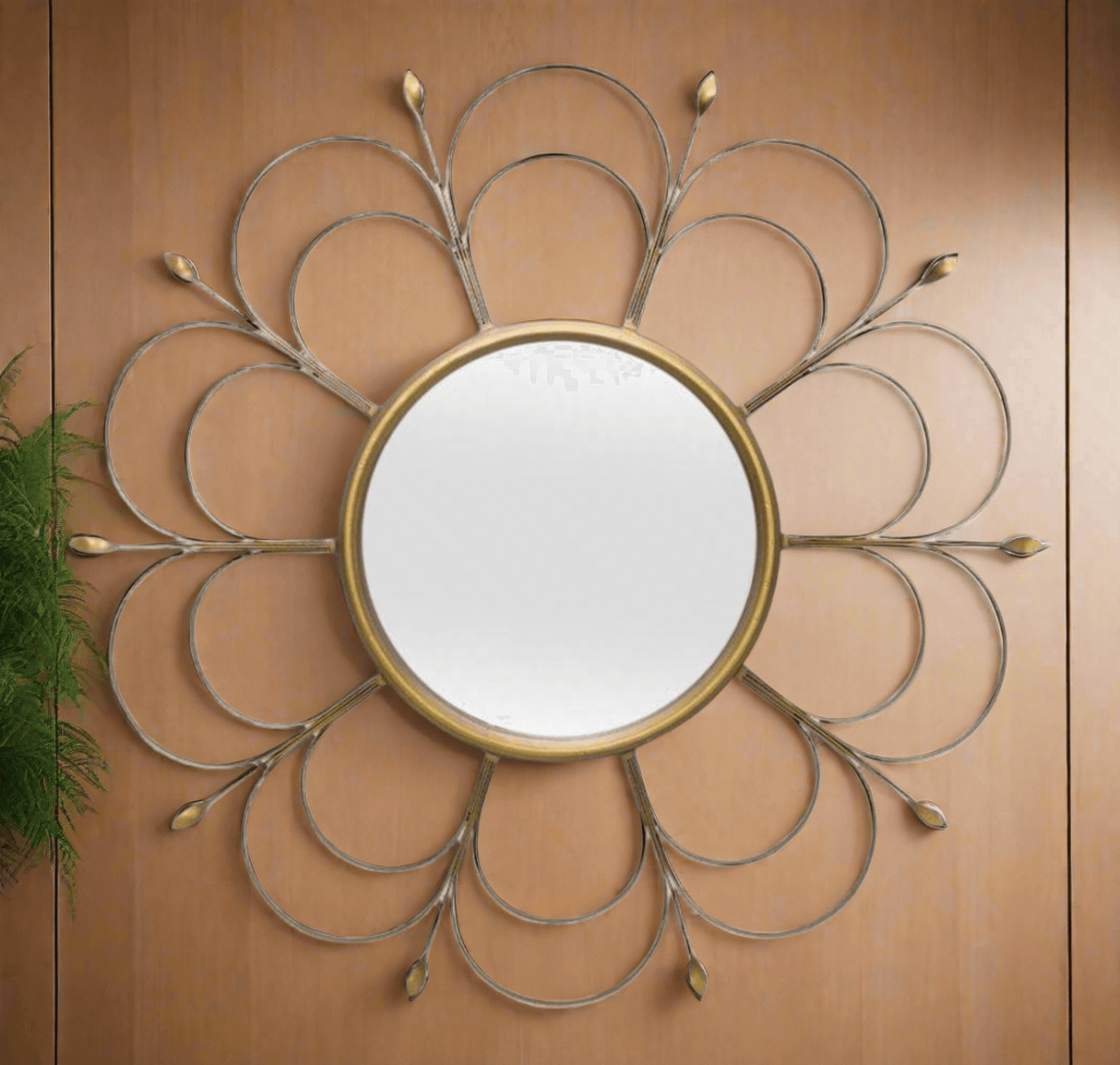Art Deco Round Flower Wall Mirror in Gold Iron-Mirror-Parc Decor