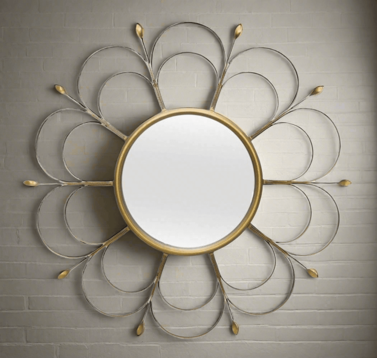 Art Deco Round Flower Wall Mirror in Gold Iron-Mirror-Parc Decor