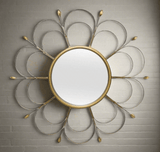 Art Deco Round Flower Wall Mirror in Gold Iron-Mirror-Parc Decor