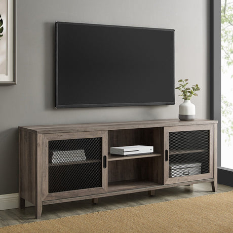 Arthur Industrial TV Stand with Sliding Mesh Door-Entertainment-Parc Decor