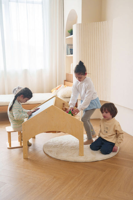 Ash Kids Play Tent & Desk Set | Adjustable Wooden Learning Tent with Desk, Chair & Chalkboard