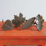 Assorted Fall Leaf Napkin Rings in Antique Brass (Set of 4)-Napkin Rings-Parc Decor