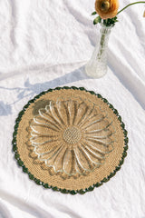 Aura Green edge placemat, Woven raffia tabletop-table top-Parc Decor