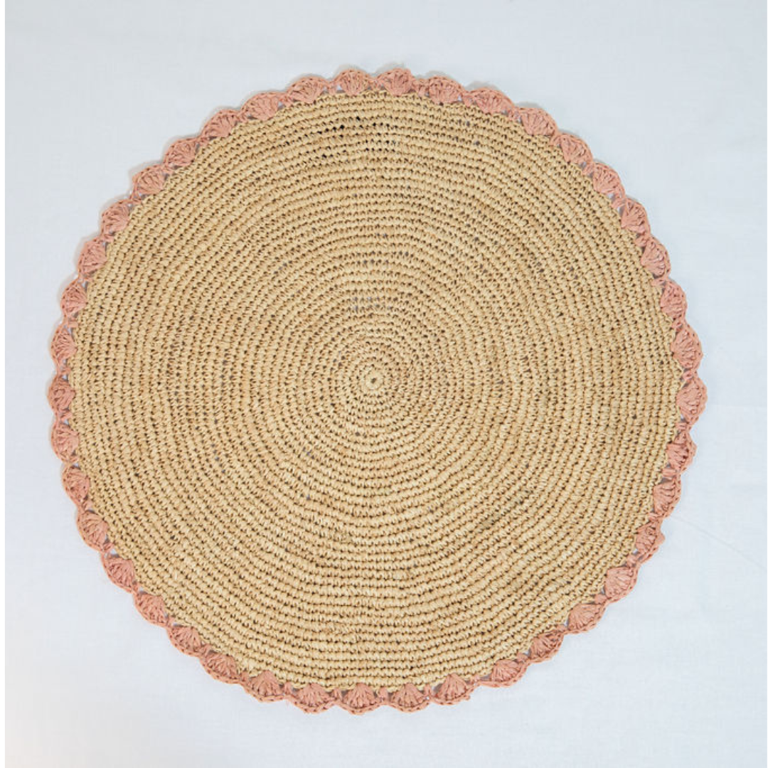 Aura Pink edge placemat, Woven raffia tabletop-table tops-Parc Decor