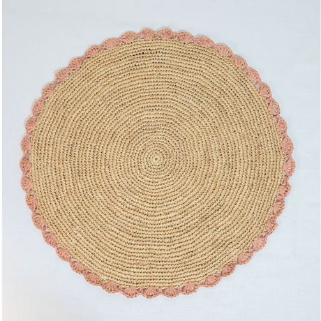 Aura Pink edge placemat, Woven raffia tabletop-table tops-Parc Decor