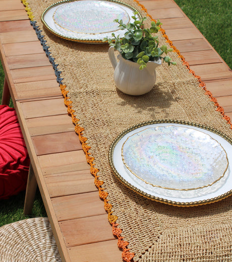 Aura Raffia table Runner, colorful edge tabletop-table tops-Parc Decor