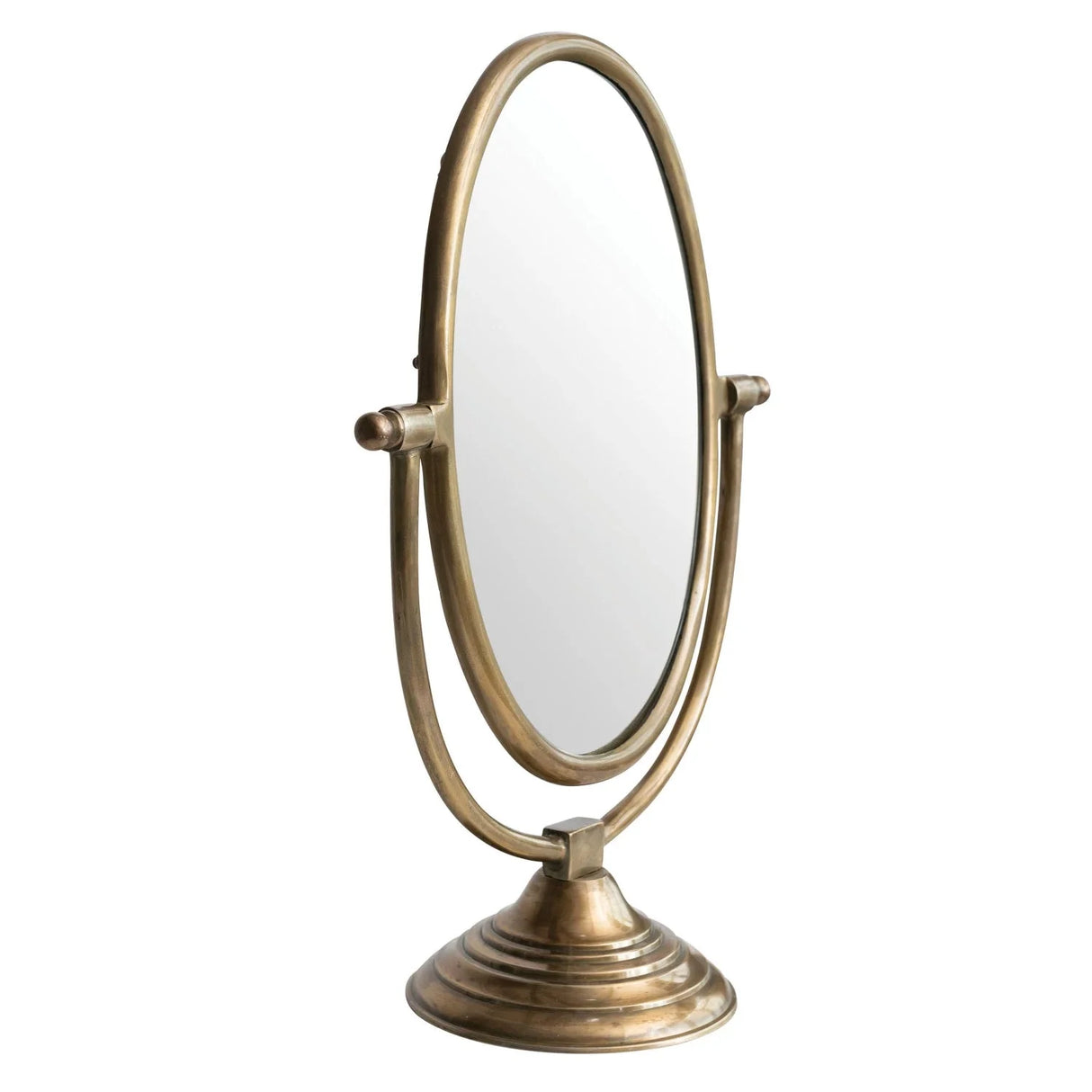 Austine Framed Mirror on Stand – Antique Brass Finish-Round and Oval Mirrors-Parc Decor