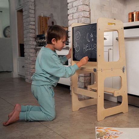 Fecha - Torre de cocina 4 en 1, escritorio, taburete y pizarra