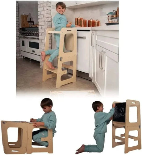 Fecha - Torre de cocina 4 en 1, escritorio, taburete y pizarra