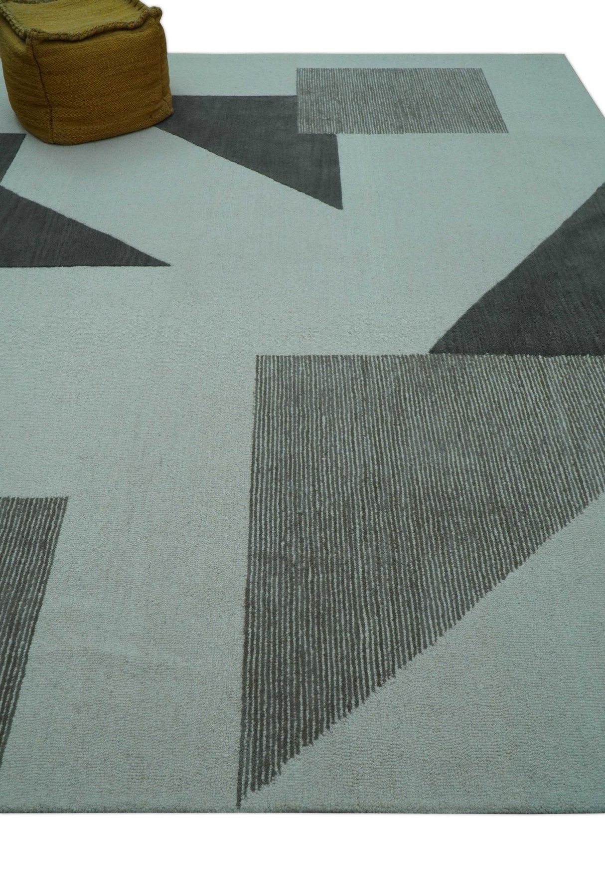 Azure Custom Made Geometrical Charcoal And Gray Hand Tufted Wool Rug