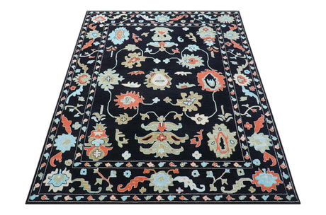 Azure Custom Made Traditional Oushak Black Hand Tufted Wool Rug