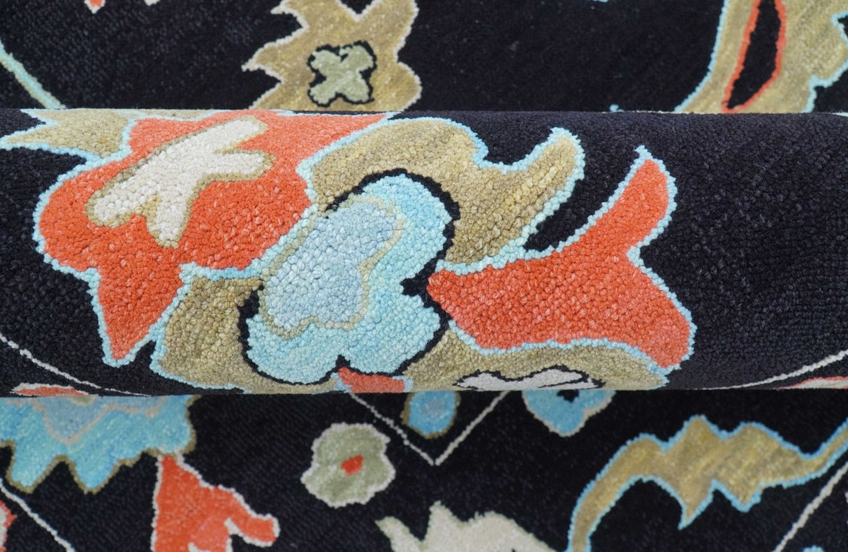Azure Custom Made Traditional Oushak Black Hand Tufted Wool Rug
