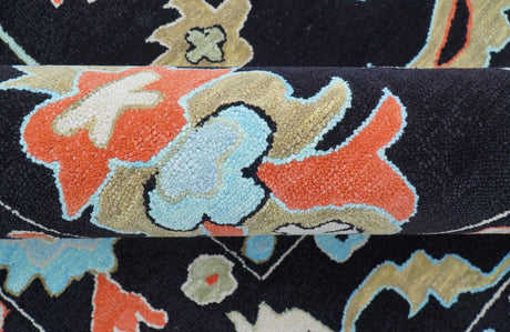 Azure Custom Made Traditional Oushak Black Hand Tufted Wool Rug
