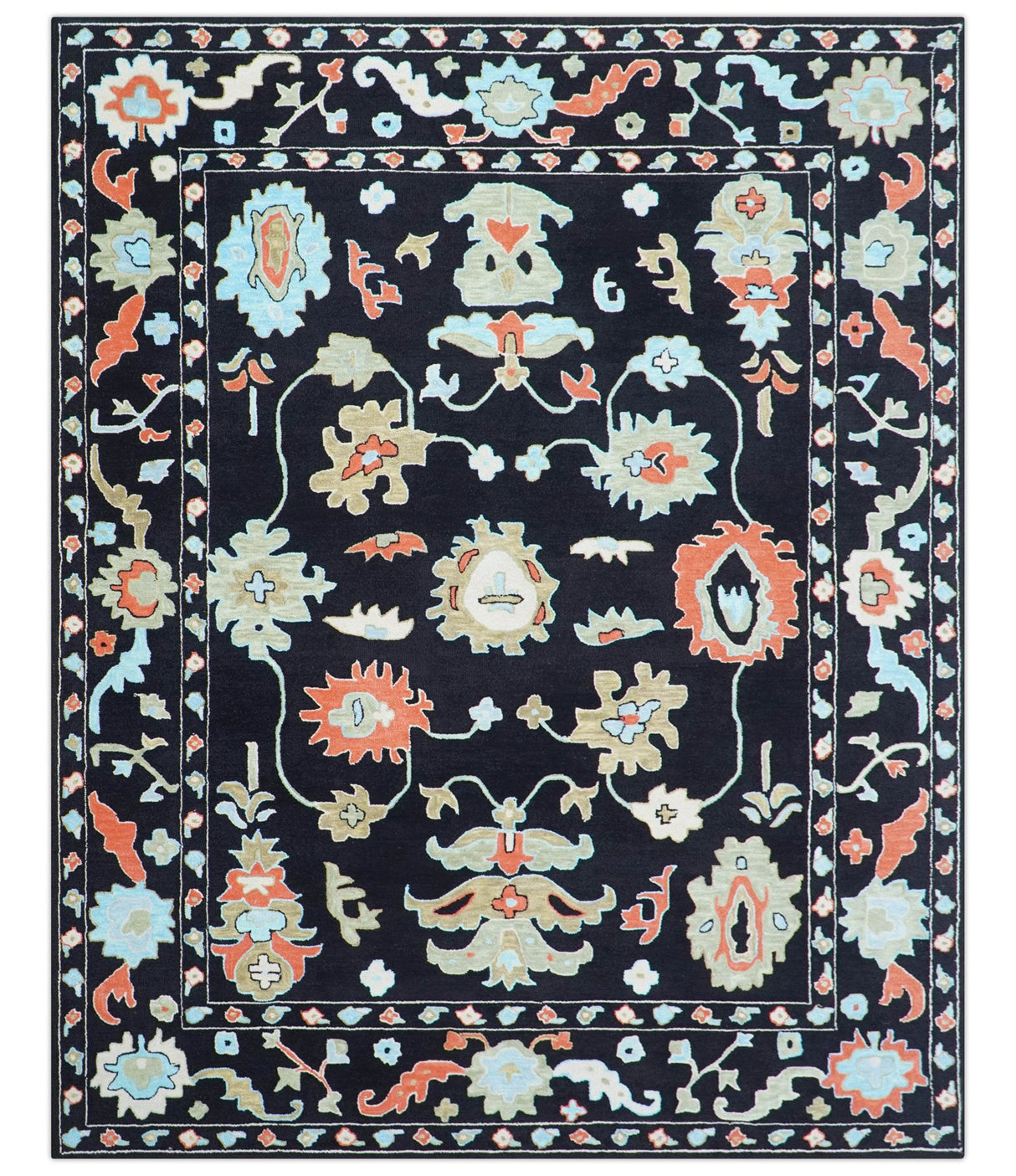 Azure Custom Made Traditional Oushak Black Hand Tufted Wool Rug