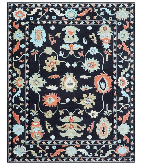Azure Custom Made Traditional Oushak Black Hand Tufted Wool Rug