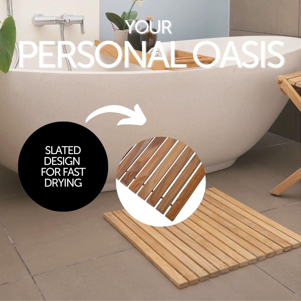 Bahama Teak Shower and Bath String Mat with Rubber Footing-Bath Mat-Parc Decor